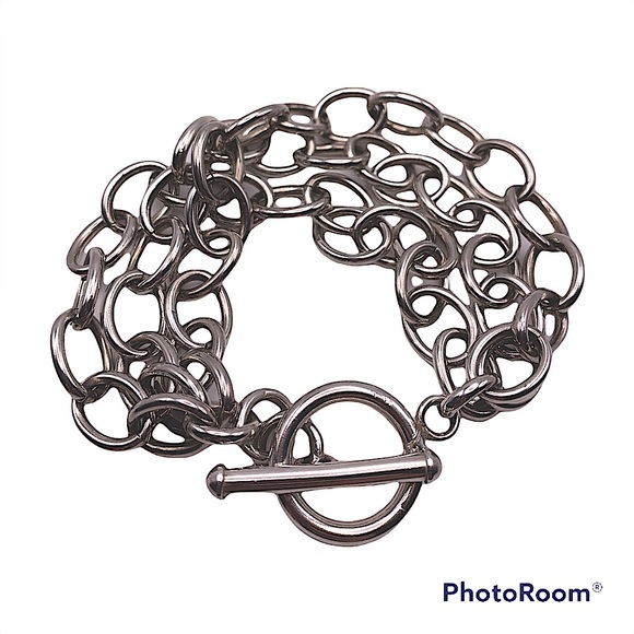 3-Stand Sterling Silver Link Bracelet W/Toggle Clasp - NEW - Picture 1 of 4